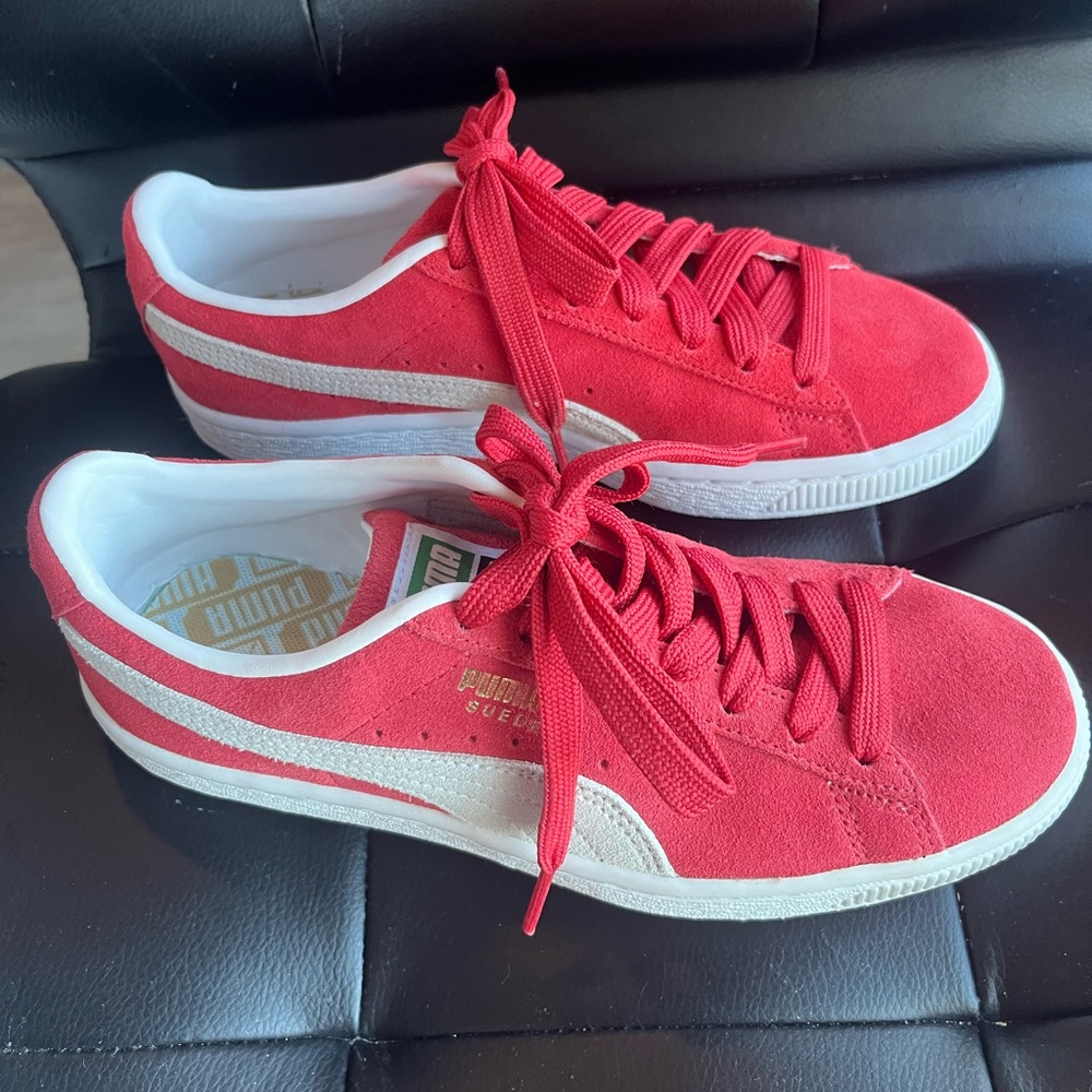 Puma Red and White Suede Sneakers
